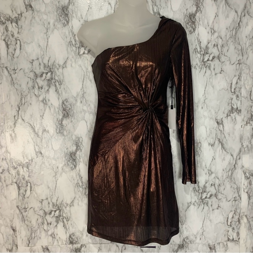 ASTR Metallic Brown One Sleeve Dress Small